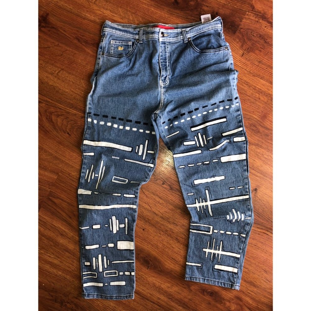 'HEATBEAT' hand painted high waisted jeans